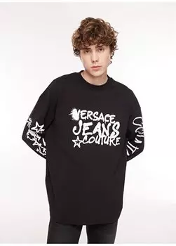 Черная мужская футболка с круглым вырезом 75GAHT17CJ02O899 Versace Jeans Couture, черный