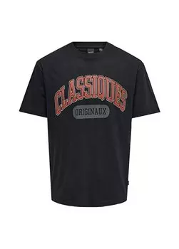 Черная мужская футболка с круглым вырезом и принтом ONSCLASSIQUES OVZ SS TEE Only & Sons, черный