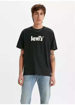 Черная мужская футболка с круглым вырезом и принтом Levis