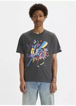 Черная мужская футболка с круглым вырезом и принтом Levis