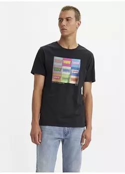 Черная мужская футболка с круглым вырезом и принтом Levis