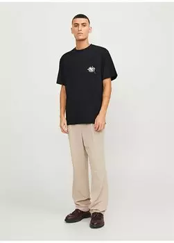Черная мужская футболка с круглым вырезом JORLAFAYETTE FLOWER TEE SS CREW NEC Jack & Jones, черный