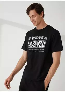 Черная мужская футболка с круглым вырезом Just Cavalli