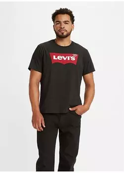 Черная мужская футболка с круглым вырезом с принтом Levis, черный