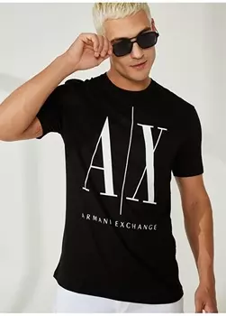Черная мужская футболка с круглым вырезом с принтом Armani Exchange