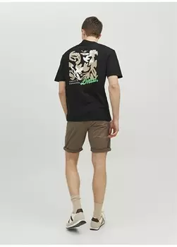 Черная мужская футболка с круглым вырезом с принтом Jack & Jones