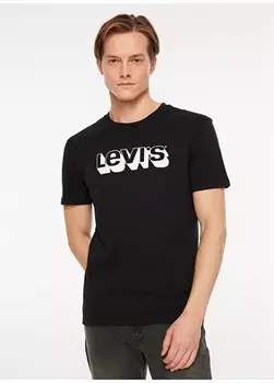 Черная мужская футболка с круглым вырезом с принтом Levis