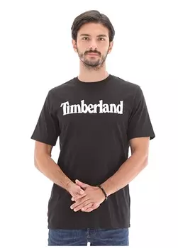 Черная мужская футболка с круглым вырезом стандартного кроя с принтом Timberland