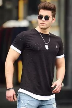 Черная мужская футболка с рваными деталями 4489 MADMEXT