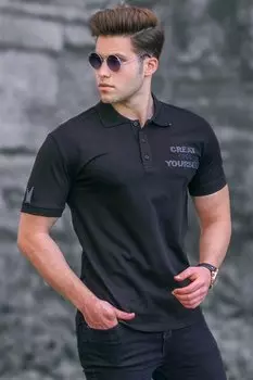 Черная мужская футболка с воротником поло 5247 MADMEXT