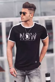 Черная мужская футболка с вышивкой 4564 MADMEXT