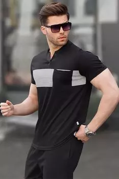 Черная мужская футболка стандартного кроя с карманами 6094 MADMEXT