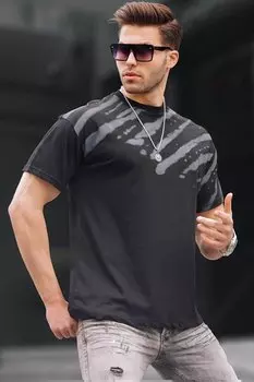 Черная мужская футболка свободного кроя с рисунком 6116 MADMEXT