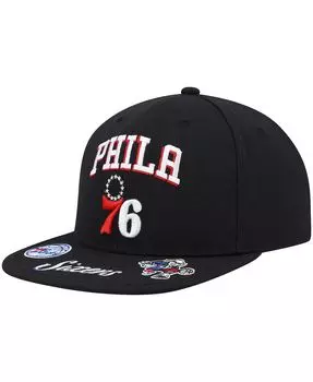 Черная мужская кепка Snapback Philadelphia 76ers с загрузкой спереди Mitchell & Ness