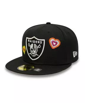 Черная мужская приталенная шляпа Las Vegas Raiders Chain Stitch Heart 59FIFTY New Era