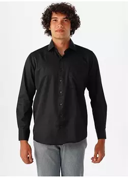 Черная мужская рубашка с классическим воротником Svari