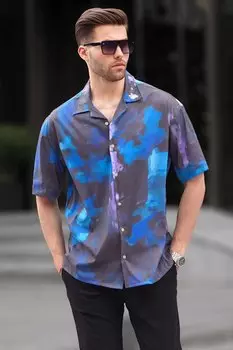 Черная мужская рубашка с коротким рукавом с рисунком 6700 MADMEXT