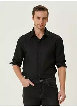 Черная мужская рубашка с рубашечным воротником Slim Fit 1090672 Network, черный