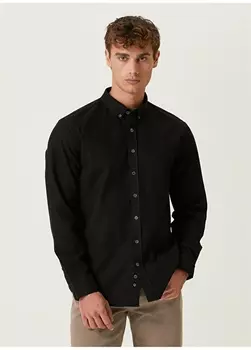 Черная мужская рубашка с рубашечным воротником Slim Fit Network