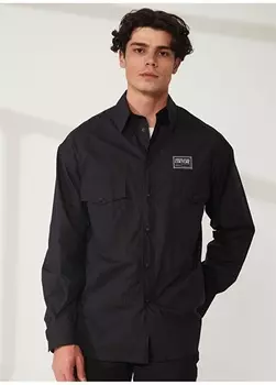 Черная мужская рубашка с рубашечным воротником узкого кроя Versace Jeans Couture