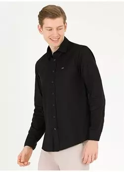 Черная мужская рубашка с воротником на пуговицах Slim Fit CEDROP023Y U.S. Polo Assn., черный