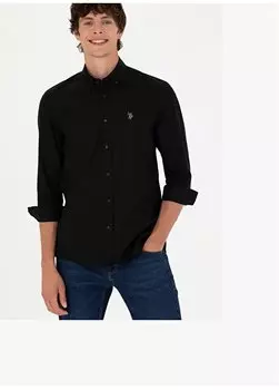 Черная мужская рубашка с воротником на пуговицах стандартного кроя CEDROREG023K U.S. Polo Assn., черный