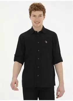 Черная мужская рубашка с воротником на пуговицах Comfort Fit ENZO024Y U.S. Polo Assn., черный