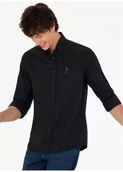 Черная мужская рубашка Slim Fit с воротником на пуговицах GOX023K U.S. Polo Assn., черный