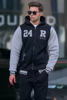 Черная мужская толстовка на молнии с принтом 6155 MADMEXT