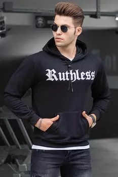 Черная мужская толстовка с принтом 4747 MADMEXT