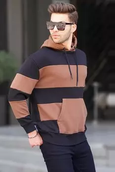 Черная мужская толстовка в полоску с капюшоном 6144 MADMEXT