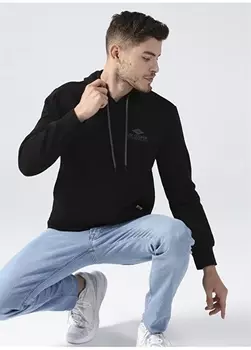 Черная мужская толстовка в рубчик с капюшоном Regular Fit с принтом Lee Cooper