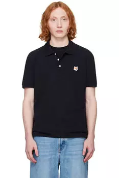 Черная нашивка с изображением головы лисы. Регулярное поло Maison Kitsun