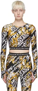 Черная нейлоновая футболка с длинным рукавом Versace Jeans Couture