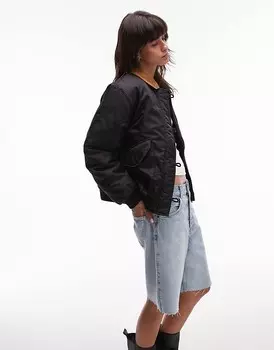 Черная нейлоновая куртка Topshop с вельветовым воротником