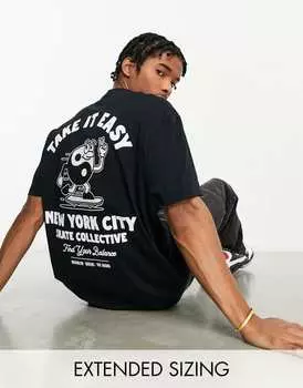 Черная непринужденная футболка с принтом на спине ASOS DESIGN