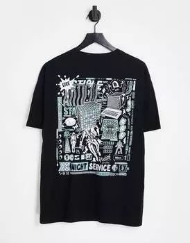 Черная непринужденная футболка с уличным принтом и принтом на груди ASOS DESIGN