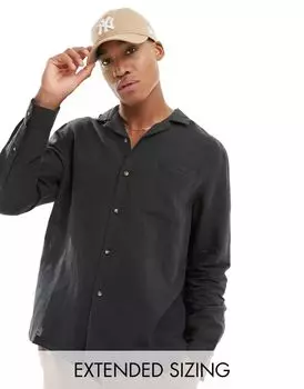 Черная непринужденная льняная рубашка с накладными карманами ASOS