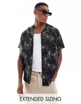 Черная непринужденная пляжная рубашка с принтом пальм ASOS DESIGN Revere