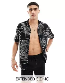 Черная непринужденная рубашка с принтом в виде листьев ASOS DESIGN