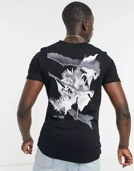 Черная объемная футболка с цветочным принтом на спине Jack & Jones Originals