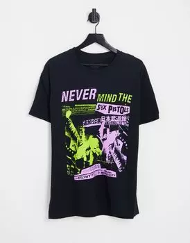 Черная объемная футболка с принтом секс-пистолетов New Look