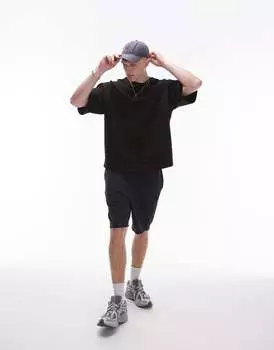 Черная объемная футболка с заниженной проймой премиум-класса Topman