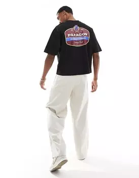 Черная объемная футболка свободного кроя с принтом Paragon ASOS DESIGN