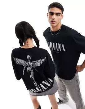 Черная объемная футболка унисекс с графическим рисунком и принтом Nirvana ASOS DESIGN