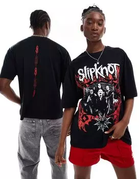 Черная объемная футболка унисекс с графическим принтом и принтом Slipknot ASOS DESIGN