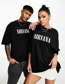 Черная объемная футболка унисекс с принтом Nirvana ASOS DESIGN