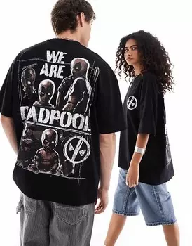 Черная объемная футболка унисекс с принтом Дэдпула ASOS DESIGN Marvel