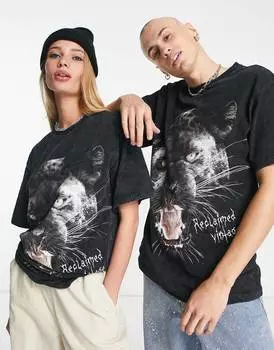 Черная объемная футболка унисекс с принтом пантеры Reclaimed Vintage