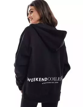 Черная объемная худи с логотипом ASOS Weekend Collective